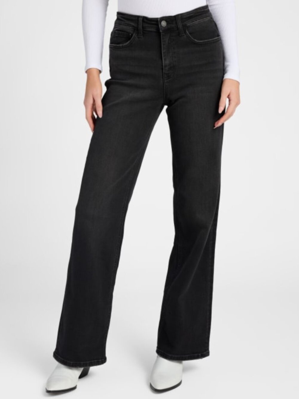 Flying Monkey Mid Rise Loose Fit Wide Leg Jeans in Black